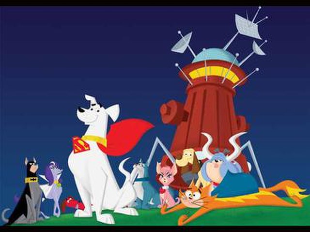 The main protagonists of the series. From left to right: Ace the Bat-Hound, Brainy Barker, Hot Dog, Krypto the Superdog, Tusky Husky, Mammoth Mutt, Pa