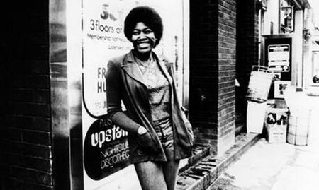 Joan Armatrading outside Ronnie Scott's in 1973