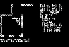 A player navigates the dungeon in the IBM version. 800px-Telengard Screen Shot2.jpg