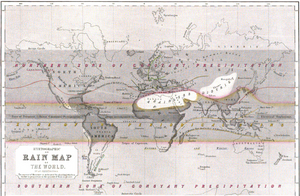 This "Hyetographic or Rain Map of the World" was first published 1848 by Alexander Keith Johnston. Hyetographic or Rain Map of the World 1848 Alexander Keith Johnston.png