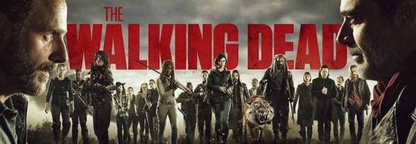 The primary characters of the eighth season include (from left to right): Rick, Carol, Morgan, Daryl, Carl, Enid, Rosita, Tara, Michonne, Gabriel, Aar