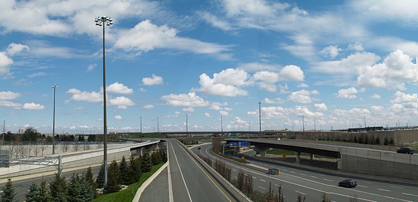 Highway 427 and Highway 409 interchange as seen from the Network Road overpass