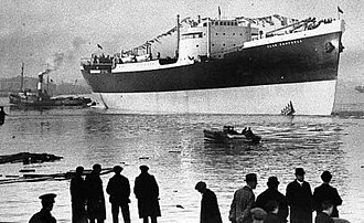 Clan Campbell being launched at Greenock in 1937 SS Clan Campbell.jpg