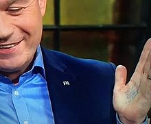 Alan Kelly's hand during his television interview announcing his intention to lead the Labour Party Alan Kelly shows his hand in leadership fight.jpg