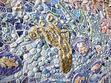 Close-up of a mosaic image of an octopus on the grounds of Graham Hill Elementary GrahamHillElementary octopus.jpg