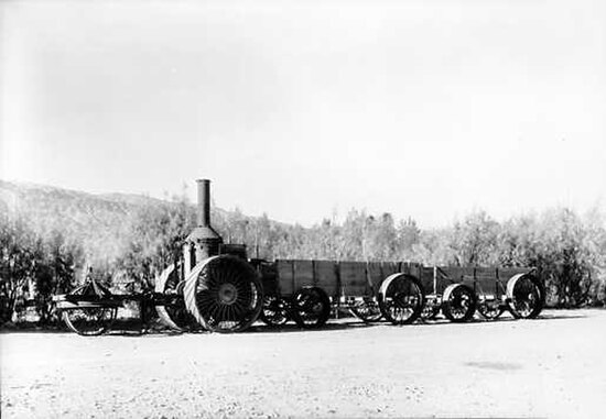 Old steam tractor and borax wagons, Death Valley National Park