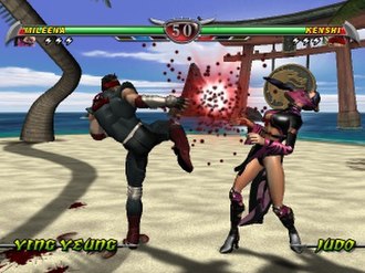 Screenshot of a fight between Kenshi and Mileena