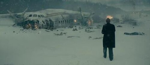 Bobby Charlton, still in shock, walks back towards the stricken airframe. The production included a full recreation of the disaster. The film was shot