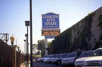 The Cerritos Auto Square sign seen from Inters...