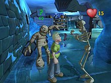 A still image from the game, showing Cooper about to engage in combat Grabbed by the Ghoulies gameplay.jpg