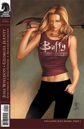 Buffy appears in literature such as the Buffy the Vampire Slayer Season Eight comic book series and various spin-offs. Art by Jo Chen.