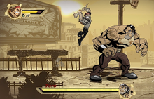 Shank gameplay screenshot, featuring a boss battle from the single-player campaign. Shank gameplay.png