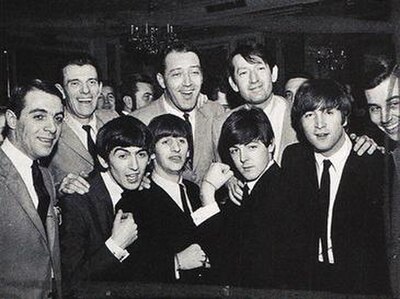 The WMCA "Good Guys"–Johnny Dark, Joe O'Brien, Jack Spector, B. Mitchel Reed, Harry Harrison – with the Beatles in the Baroque Room at the Plaza Hotel