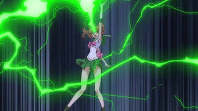 Sailor Jupiter using Sparkling Wide Pressure in Sailor Moon Crystal.