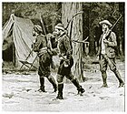 Selous returning from stag hunt in Turkey, book illustration, 1908.