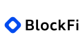 BlockFi's logo, a wordmark with a rotated blue square icon