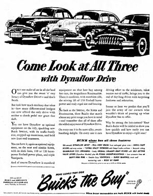 1949 Buick newspaper advertisement for its cars with the Dynaflow transmission. Dynaflow.jpg