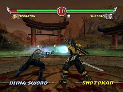 Gameplay screenshot of a fight between Scorpion and Sub-Zero