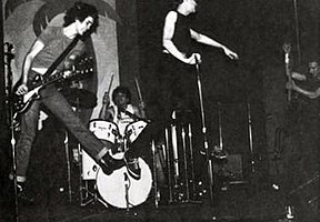 Negative Trend at the Mabuhay Gardens in 1978. From left to right are Craig Gray, Steve DePace, Mikal Waters, and Will Shatter.