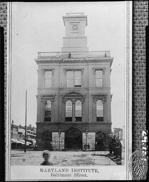 "The Maryland Institute", above the old "Centre Market" on Market Place between East Baltimore Street and Water Street, east of South Frederick Street