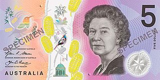 Australian five-dollar note Current denomination of Australian currency