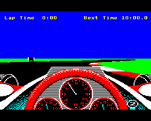 Gameplay view from driver's seat BBC micro Revs gameplay.png