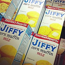 Boxes of Jiffy corn muffin mix Jiffy corn muffin mixes.jpg