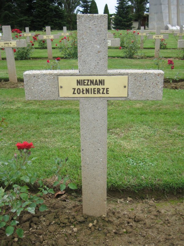 Polish military grave (the text reads "unknown soldiers") in the cemetery at Grainville-Langannerie, France