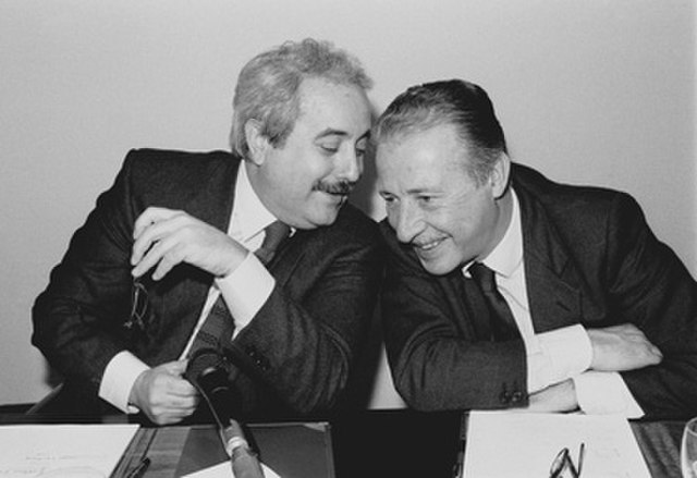 Giovanni Falcone and Paolo Borsellino in March 1992. This image of the two assassinated judges, seen on posters and articles after their deaths, has s