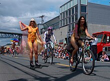 Painted Inline skaters often join the cyclists. (2007) YellowBlader.jpg