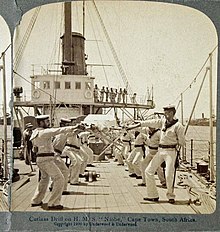 Sailors on HMS Niobe practise cutlass drill during the Second Boer War, 1900 Boer War Cutlass Drill.jpg