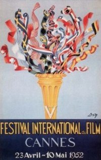 Official poster of the 5th Cannes Film Festival, an original illustration by Piva.