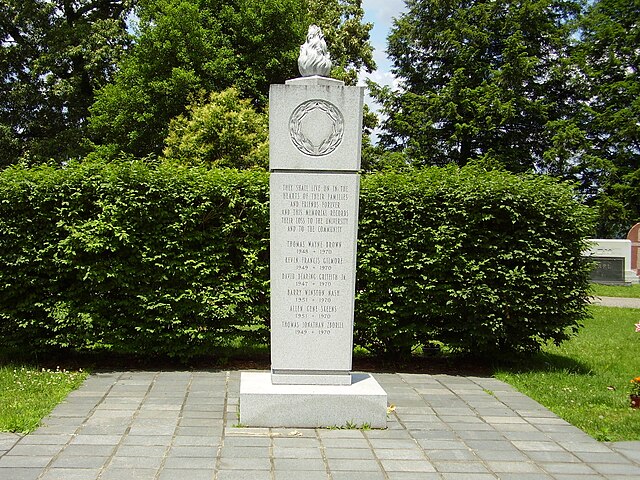 The memorial at Spring Hill Cemetery in Huntington, West Virginia to the victims of the Southern Airways Flight 932 crash.