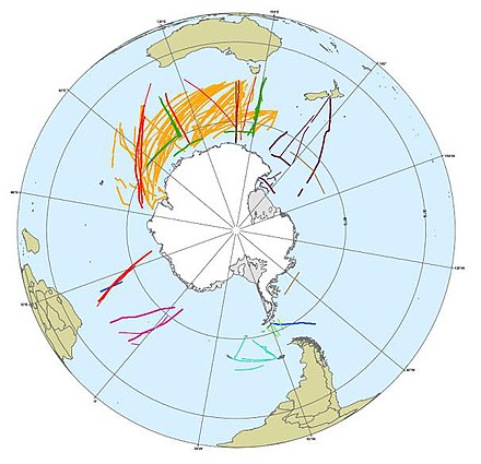 Continuous plankton recorder tows conducted in Antarctic waters between 1991 and 2008 (AADC Map 13481) SCARCPRSurvey b GHosie AAD.JPG