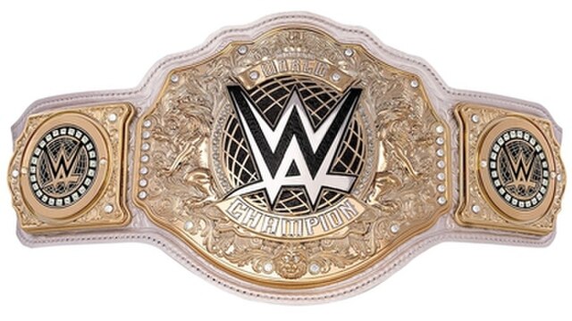 The current Women's World Championship belt with default side plates (2023–present)