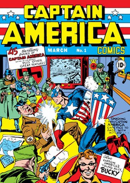 Captain America Comics #1 (cover-dated March 1941); cover art by Kirby and Joe Simon