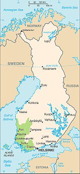 Borders of John's duchy on the contemporary map of Finland. These are the first known political borders for Finland. Duchy of finland 16th century.jpg