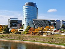 The Green Hall business centre complex in Zverynas, which houses IT companies and the Europe's first international Blockchain Centre Green Hall business centre complex in Vilnius, Lithuania.jpg