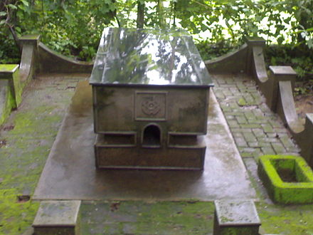 The memorial to the Guru at his residence, that marks the spot of his cremation.