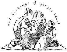 Ross Collins' title illustration for "The Chipper Chums Go Scrumping". The writing "and lashings of ginger beer!" above hints that the story will be an Enid Blyton parody. The Chipper Chums on their picnic.jpg