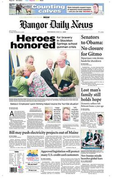 The May 22, 2009 front page of The Bangor Daily News