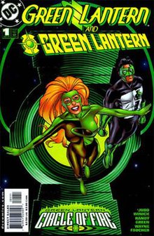 The cover to Green Lantern and Green Lantern #1, part of the story arc "Green Lantern: Circle of Fire". Green Lantern and Green Lantern cover.jpg