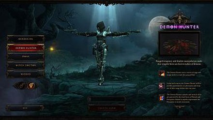 Character creation screen with the Demon Hunter selected