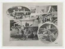 Glenn Curtiss monoplane at Belmont Park meet with Eugene Burton Ely at wheel, year 1910 (courtesy New York Public Library archives)