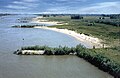 Groynes in the Waal river, part of the Rhine in the Netherlands