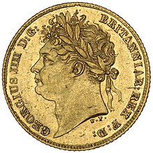 OBVERSE GEORGE IV, laureate head, gold half sovereign, with plain crowned shield, 1825 (S.3803). Extremely fine.jpg