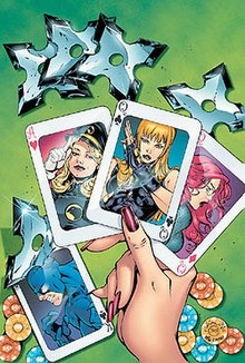 Cover artwork for Birds of Prey#82, by Joe Bennett. Zinda is pictured with Black Canary (center), Barbara Gordon (right), and Wildcat (left). BirdsOfPreyCv82.jpg