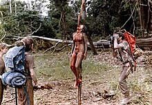 The film's impalement scene was one of several scenes examined by the courts to determine whether the violence depicted was staged or genuine. CannibalHolocaustimpale.jpg