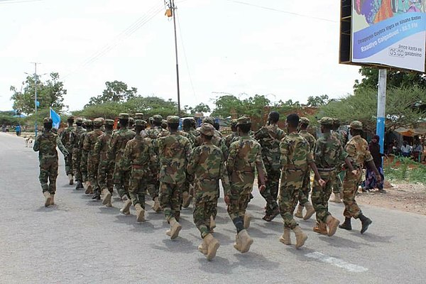 A platoon marching in Dhusamareb