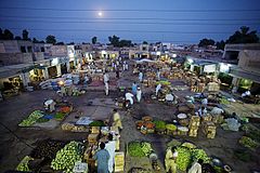 Vegetable and Fruit Market سبزی منڈی  of Layyah at twilight